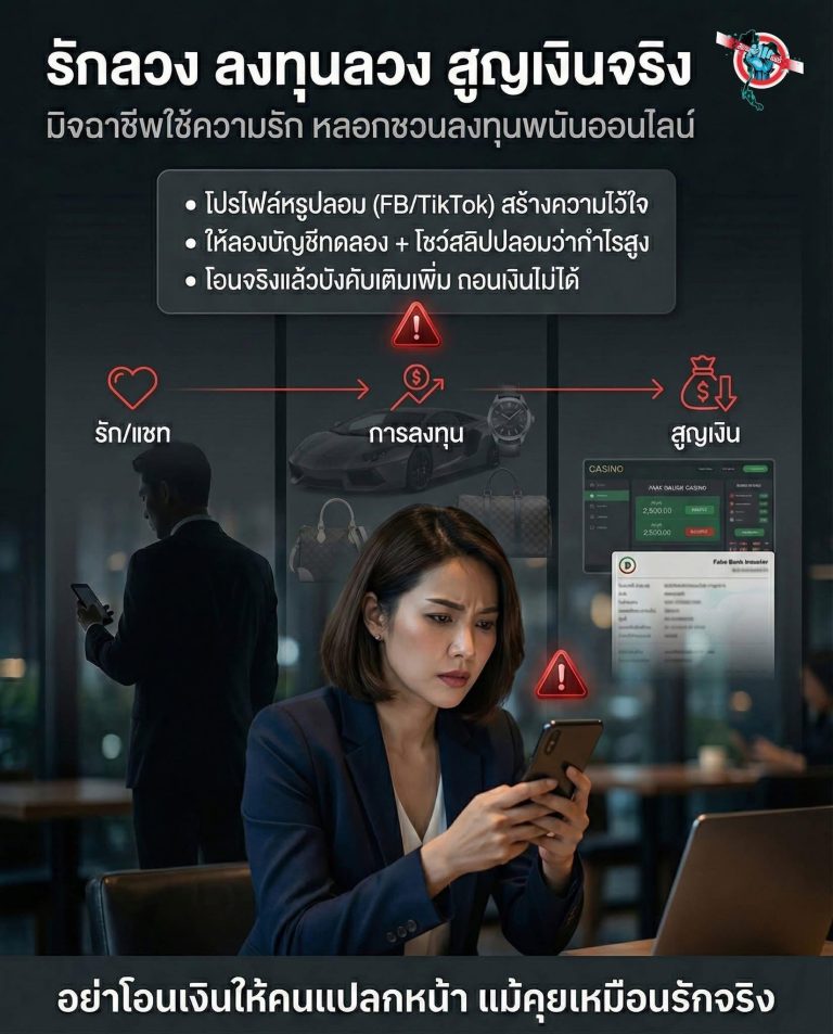เตือนภัยกลโกงใหม่ “รักลวง–ลงทุนลวง”
